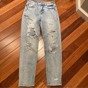 American Eagle Light Blue Distressed Straight Leg Jeans Size 0